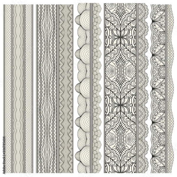 Obraz Set of ornamental borders for covers, certificates or diplomas. Seamless borders, dividers and frames in arabesque, vintage style. 