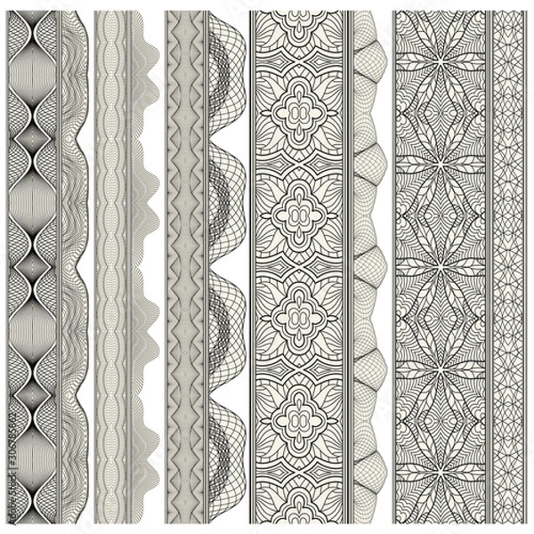Obraz Set of ornamental borders for covers, certificates or diplomas. Seamless borders, dividers and frames in arabesque, vintage style. 