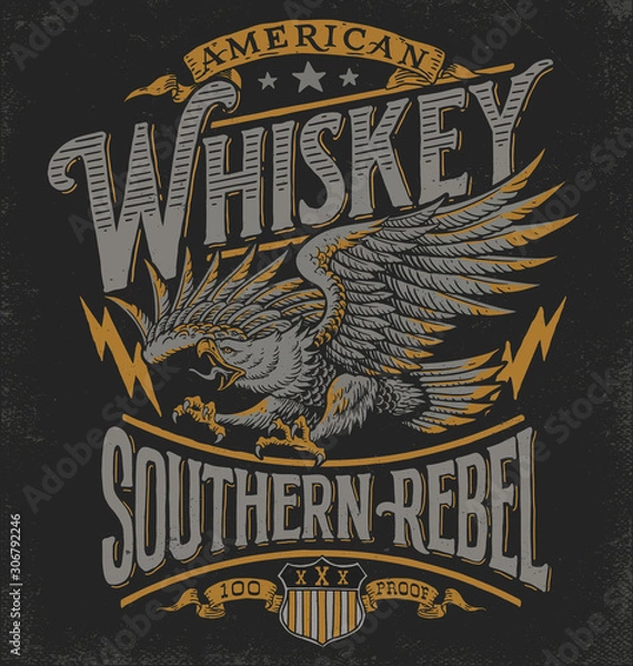 Obraz Ręcznie rysowana grafika T-shirt inspirowana etykietą Eagle Whiskey