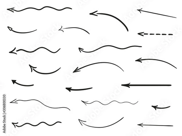 Fototapeta Infographic elements on isolated white background. Hand drawn wavy arrows. Black and white illustration