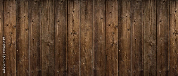 Fototapeta Brown wood texture. Abstract background, empty template. rustic weathered barn wood background with knots and nail holes. Close up of wall made of wooden planks. Grunge surface