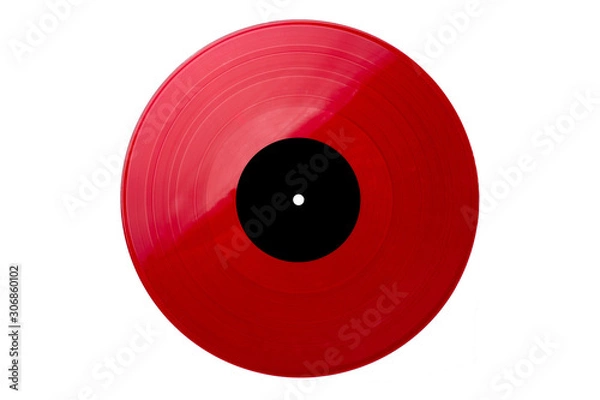 Obraz New red plastic vinyl musical lp record with black label isolated over a white background