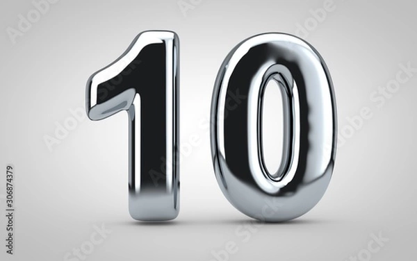 Fototapeta Chrome balloon number 10 isolated on white background.