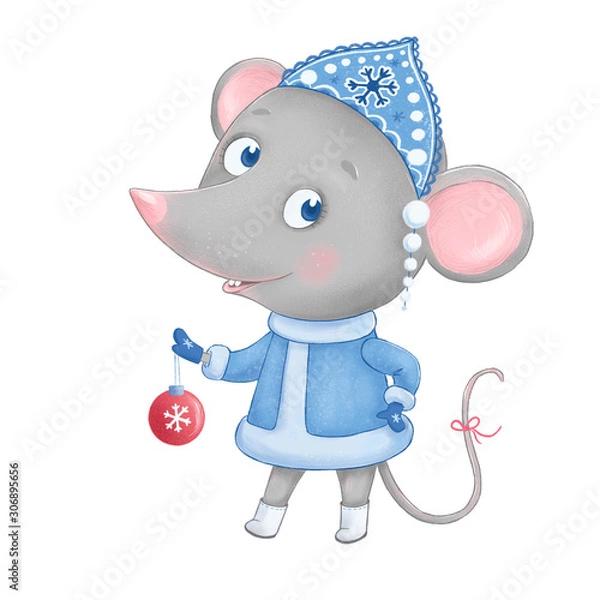 Obraz Cute and funny mouse - the snow maiden
