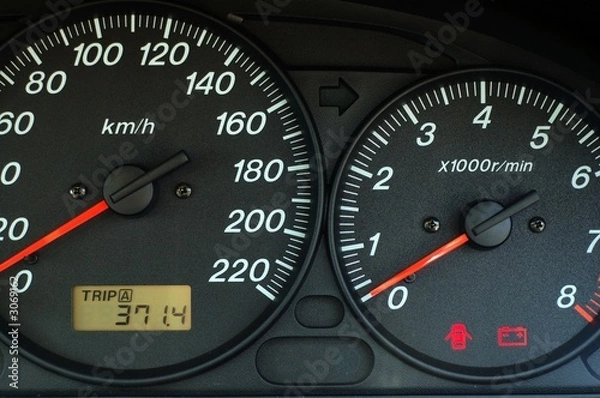 Fototapeta car dashboard with speed and rpm dials