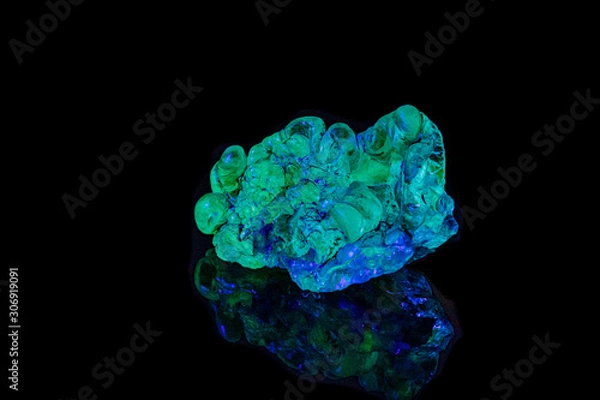 Fototapeta macro mineral stone opal under ultraviolet light on a black background