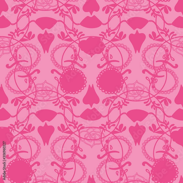 Obraz Vector glamourous Halloween with pink skull seamless repeat pattern. Perfect for fabric, scrapbooking, wallpaper projects.