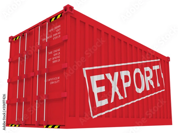 Fototapeta Export cargo container isolated on white