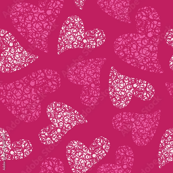 Fototapeta Pink and white hearts seamless vector pattern.