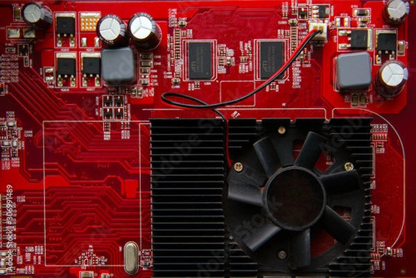 Fototapeta closeup graphics cards interface, video card, VGA card, video display board , computer chip,