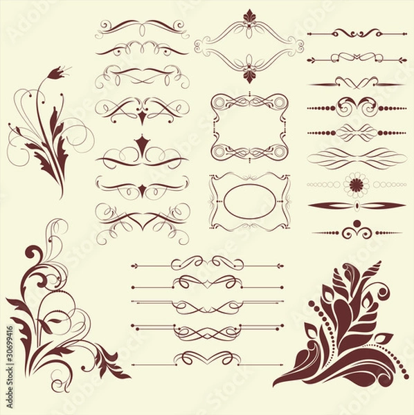 Fototapeta set of design elements in vintage style vectorized