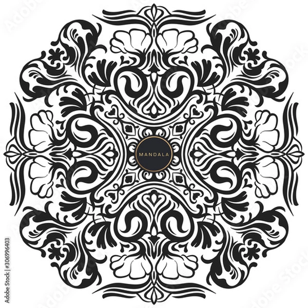 Fototapeta Black and white mandala vector isolated on white. Vector hand drawn circular decorative element.