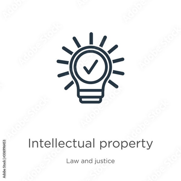 Obraz Intellectual property icon. Thin linear intellectual property outline icon isolated on white background from law and justice collection. Line vector intellectual property sign, symbol for web and