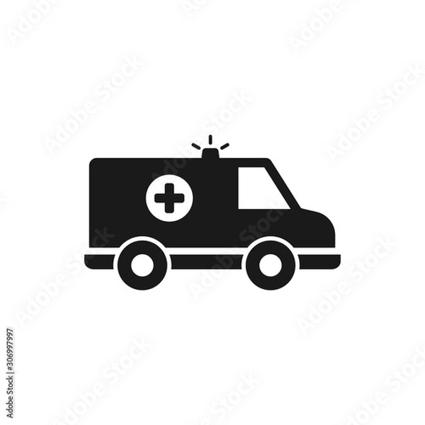 Fototapeta Ambulance van black vector icon.