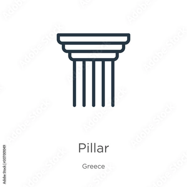 Fototapeta Pillar icon. Thin linear pillar outline icon isolated on white background from greece collection. Line vector pillar sign, symbol for web and mobile