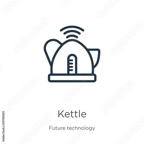 Obraz Kettle icon. Thin linear kettle outline icon isolated on white background from future technology collection. Line vector kettle sign, symbol for web and mobile