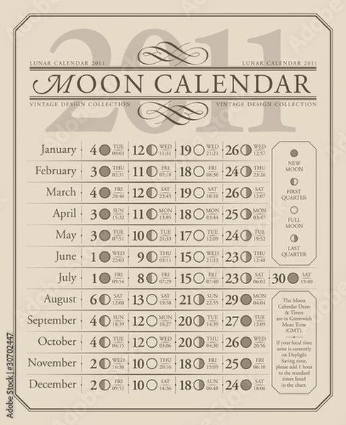 Obraz 2011 lunar calendar, GMT (vector)