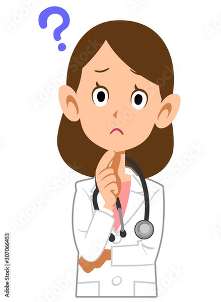 Fototapeta 疑問を持つ白衣着用の女性医師