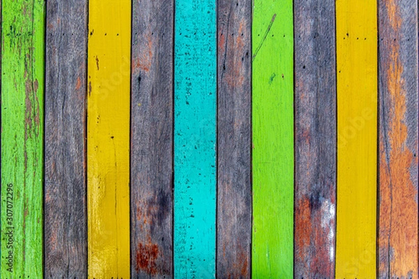 Fototapeta Colorful or multi color wooden wall or floor for background texture.
