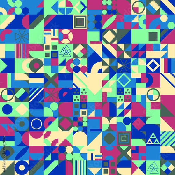 Fototapeta Retro pattern of different shapes. Colorful vector mosaic backdrop. Geometric hipster retro background