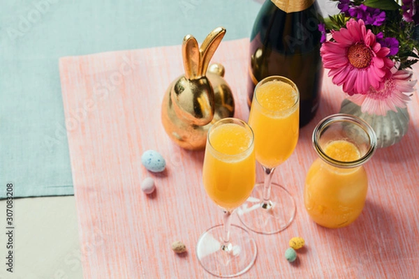 Fototapeta Mimosa cocktails with Easter decoration