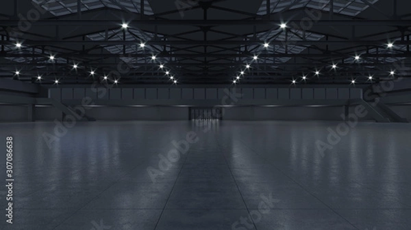 Fototapeta 3D render of empty exhibition space. backdrop for exhibitions and events. Tile floor. Marketing mock up.