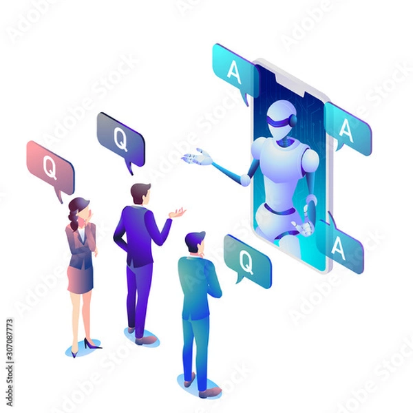 Obraz AIロボットと会話をしているビジネスマンたち