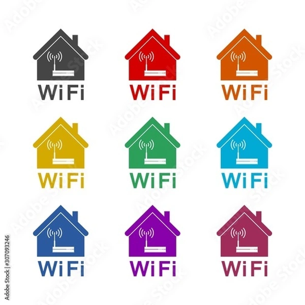 Fototapeta Wifi smart home color icon set isolated on white background