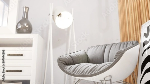 Fototapeta Modern design living room interior in Scandinavian style . 3D rendering