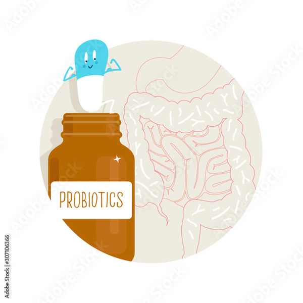 Fototapeta Probiotic supplement in capsule for maintaining healthy balance of gut bacteria, immune and digestive health.