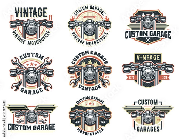 Obraz A set of Vintage motorcycle logo template, vector pack retro custom garage emblem or badge.