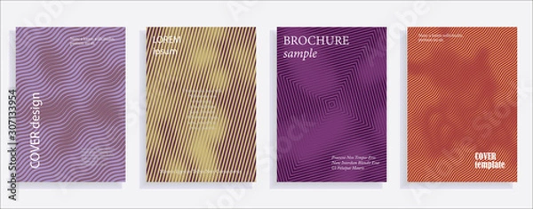 Fototapeta Minimalistic cover design templates. Set of layouts for covers of books, albums, notebooks, reports, magazines. Line halftone gradient effect, flat modern abstract design. Geometric mock-up texture