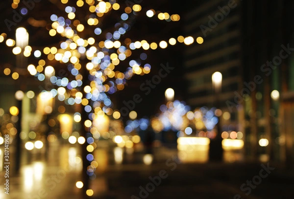 Obraz Christmas decoration background with lights glowing