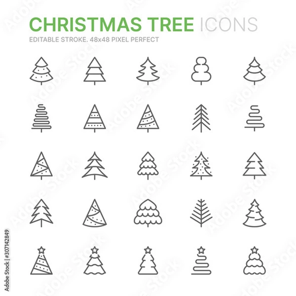 Obraz Collection of christmas tree related line icons. 48x48 Pixel Perfect. Editable stroke