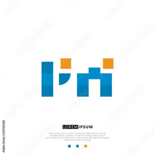 Obraz PM P M Logo Monogram with Blue and yellow Colors. modern letter logo design