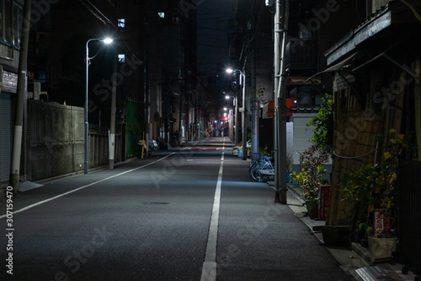 Fototapeta 【東京都台東区】夜の街の道路