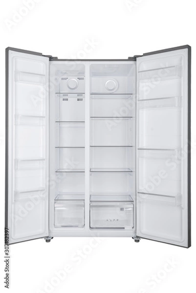 Obraz Refrigerator Isolated on White Background. Modern Kitchen and Domestic Major Appliances