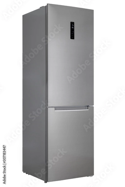 Obraz Refrigerator Isolated on White Background. Modern Kitchen and Domestic Major Appliances