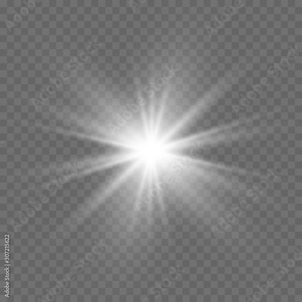 Fototapeta White beautiful light explodes with a transparent explosion. Vector, bright illustration for perfect effect with sparkles. Bright Star. Transparent shine of the gloss gradient, bright flash.