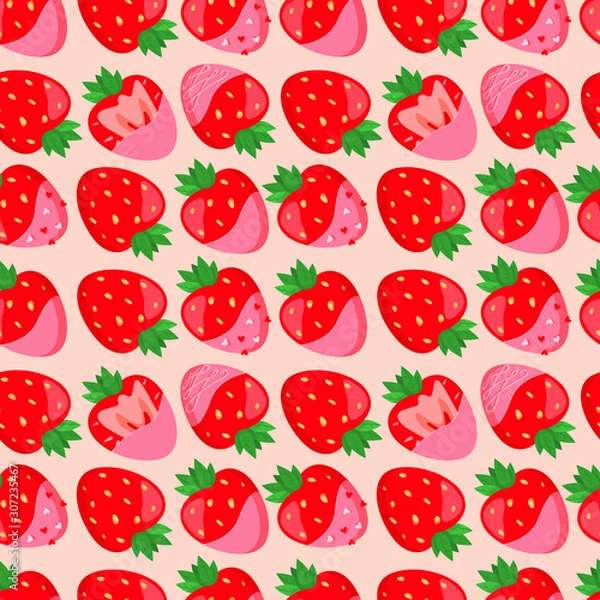 Obraz Vector pink chocolate covered strawberries pattern