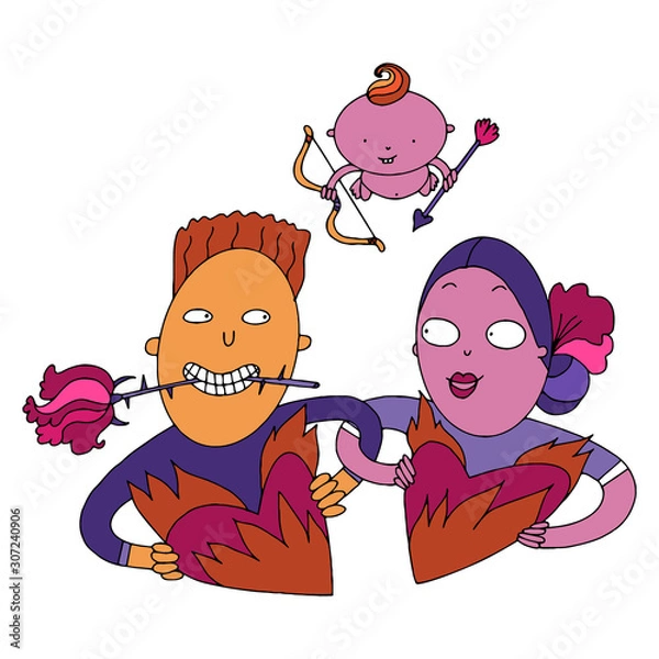 Obraz Romantic pair with angel doodle