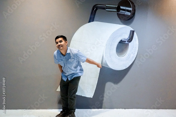 Obraz Man with Giant Toilet Paper