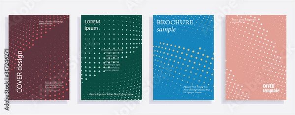 Fototapeta Minimalistic cover design templates. Set of layouts for covers, books, albums, notebooks, reports, magazines. Line dot halftone gradient effect, flat modern abstract design. Geometric mock-up texture