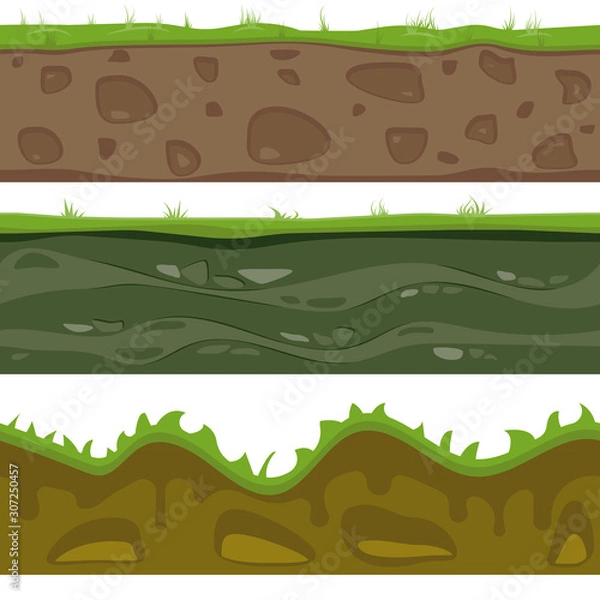Fototapeta Soil seamless layers. Layer of soil with grass and stones. The texture of the cut soil. Vector graphics.
