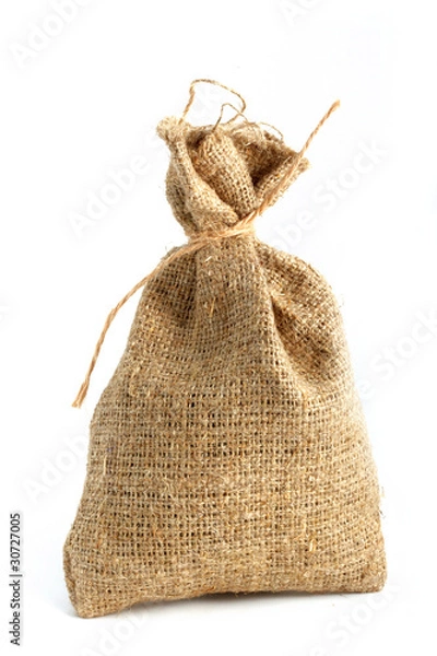 Obraz Burlap gift sack isolated on white background
