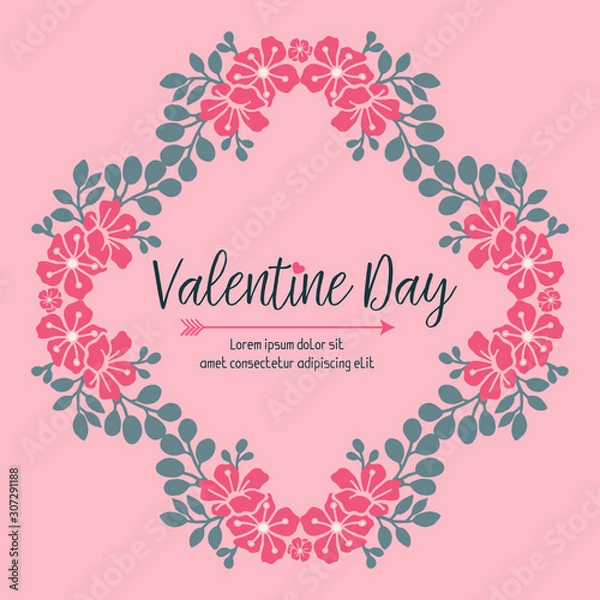 Fototapeta Valentine day text ornate, with pink flower frame on pink background. Vector
