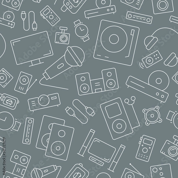 Obraz Digital video and audio equipment background - Vector seamless pattern of media technology and television for graphic design