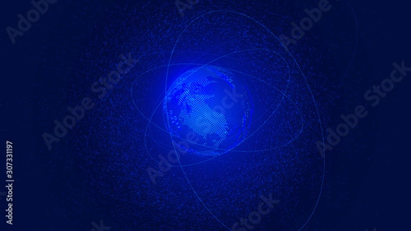 Obraz 3D wirtualna ziemia i wir wszechświata tworzą tło globalnych dużych zbiorów danych w Internecie, implikują globalizację i internacjonalizację oraz koncepcję nauki i technologii