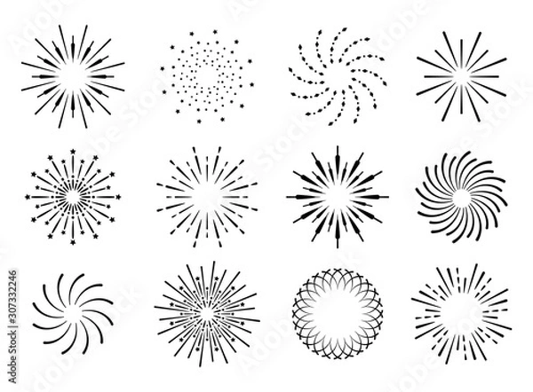 Fototapeta Starburst, firework shadow icon vector. Radiating from the center of straight and spiral beams, lines.