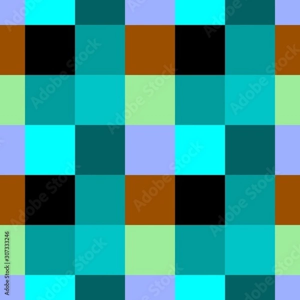 Fototapeta Checkered blue green black brown seamless retro pattern low poly background